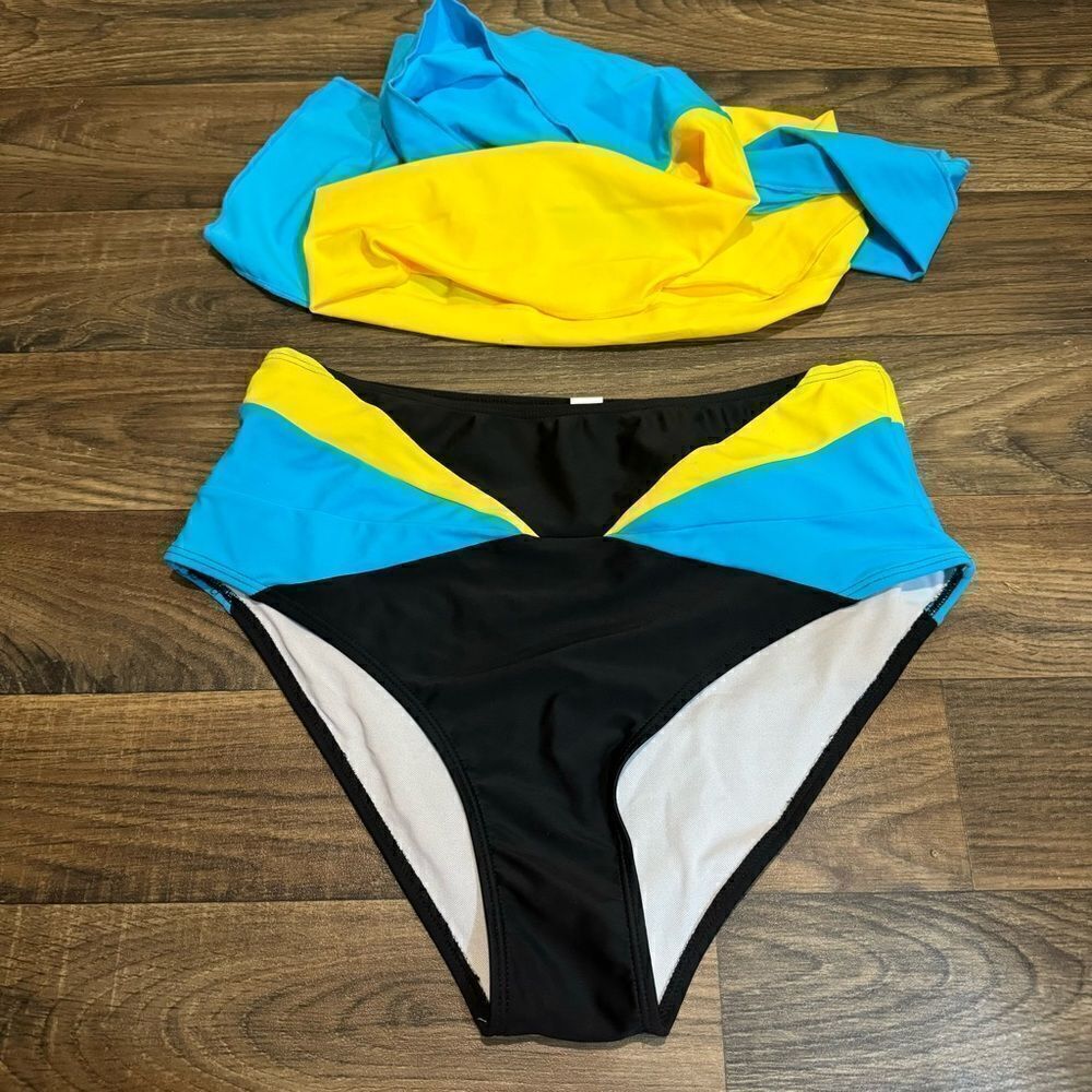 Color block high waisted bikini